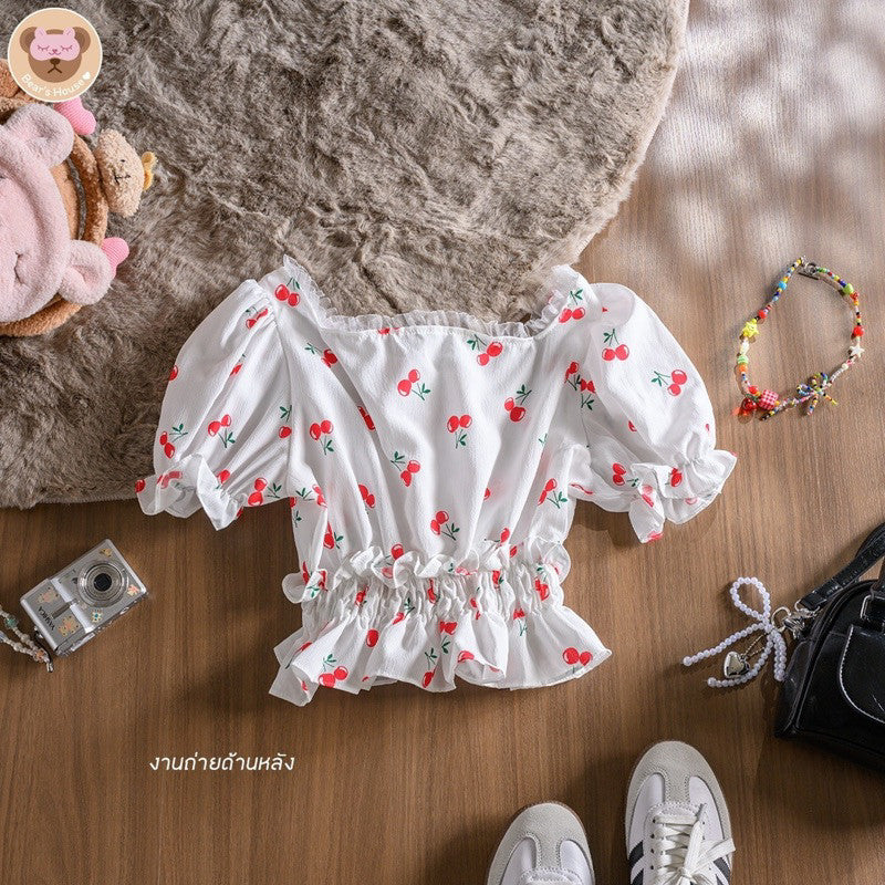 Cherry Crop เสื้อครอปเเขนตุ๊กตา เเต่งน้องเชอรี่🍒🍒